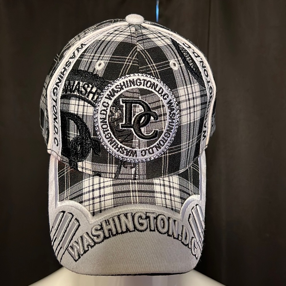 Washington DC Embroidered Plaid Hat Color Black and White velcro adjustable